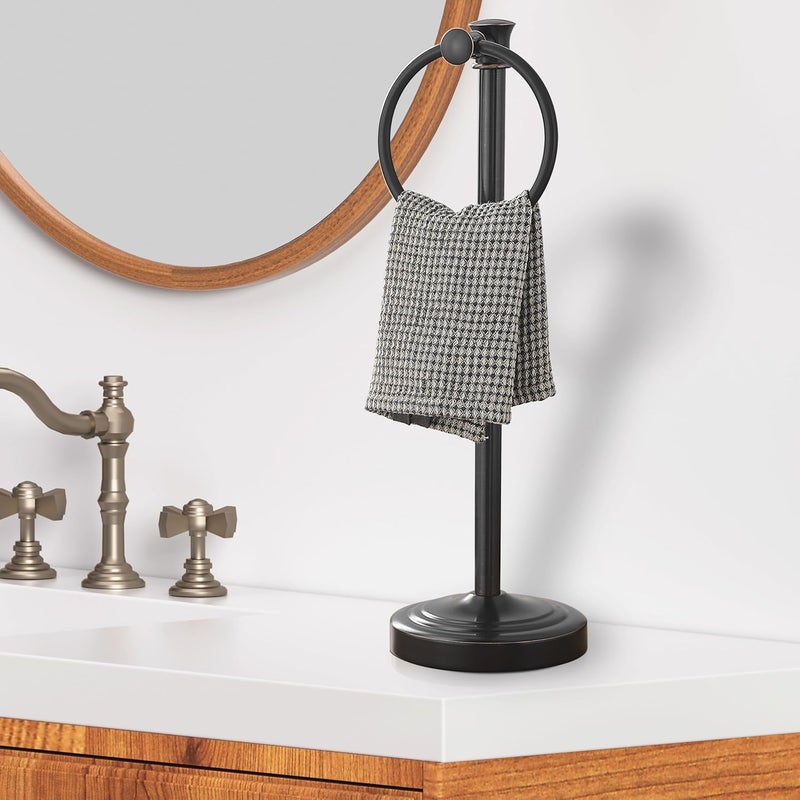 Hoimpro 17 Inch Stand Hand Towel Holder Towel Bar Towel Hanging Ring, Free Standing Floor Hand Towel Rack Storage for Bathroom Kitchen Vanity Countertops, Hardware Accessories(Oil Rubbed Bronze) - Image 2